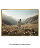 Quadro Cristão: Jesus no campo de Flores | Alta resolução 4K Mateus 🙏🌼 - 6:28-30 e 1 Pedro 1:24