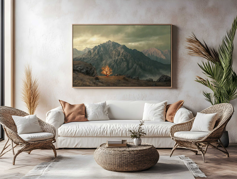 Quadro Decorativo 4K : Sarça Ardente - encontro de Deus com Moisés | Arte Cristã, máxima resolução 🔥⛰️ Canto Decor