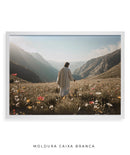 Quadro Cristão: Jesus no campo de Flores | Alta resolução 4K Mateus 🙏🌼 - 6:28-30 e 1 Pedro 1:24