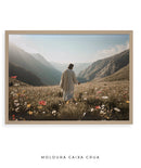 Quadro Cristão: Jesus no campo de Flores | Alta resolução 4K Mateus 🙏🌼 - 6:28-30 e 1 Pedro 1:24