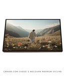 Quadro Cristão: Jesus no campo de Flores | Alta resolução 4K Mateus 🙏🌼 - 6:28-30 e 1 Pedro 1:24